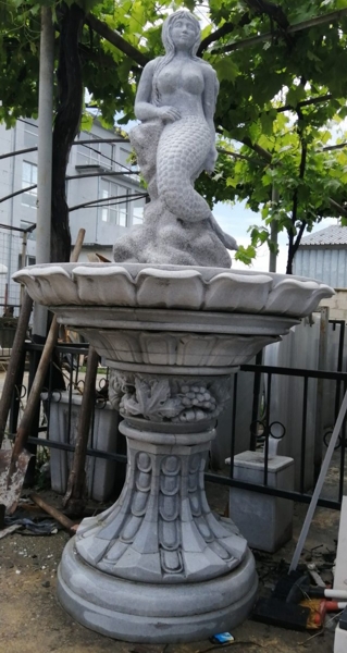 Gray marble mermaid figure fountain, bottom view