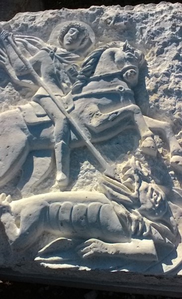 Icon of Saint George the Victorious made of stone