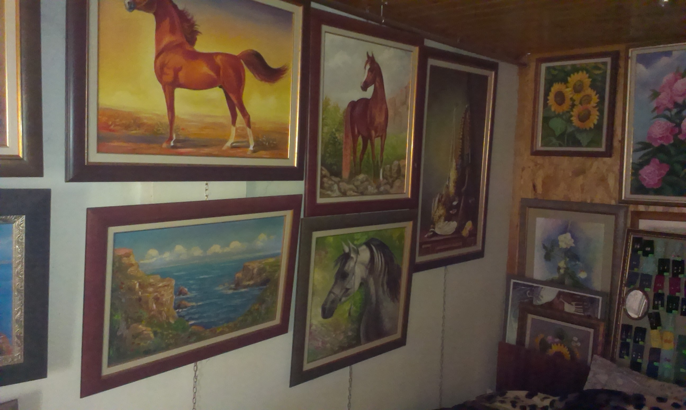 Figures of horses, landscape, flowers