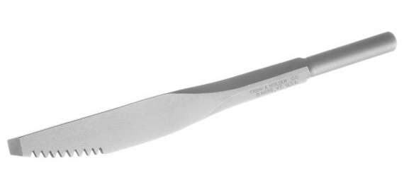 Steel chisel with serrations for access to tight spaces, width 3 mm