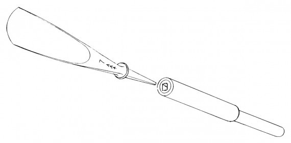 Sketch of attaching a carpenter's chisel to a pneumatic hammer adapter