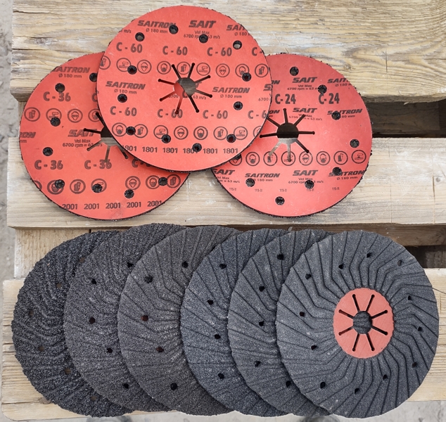Турбо шкурки SAITRON за сухо полиране на камък, мрамор, гранит, мозайка, диаметър 180 мм - лицева и гръб, номера 24, 36, 50, 60, 80, 120