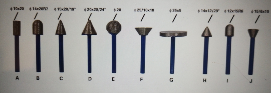 Предлагани форми диамантени шлайфгрифери - борчета за гранит с опашка 6 мм